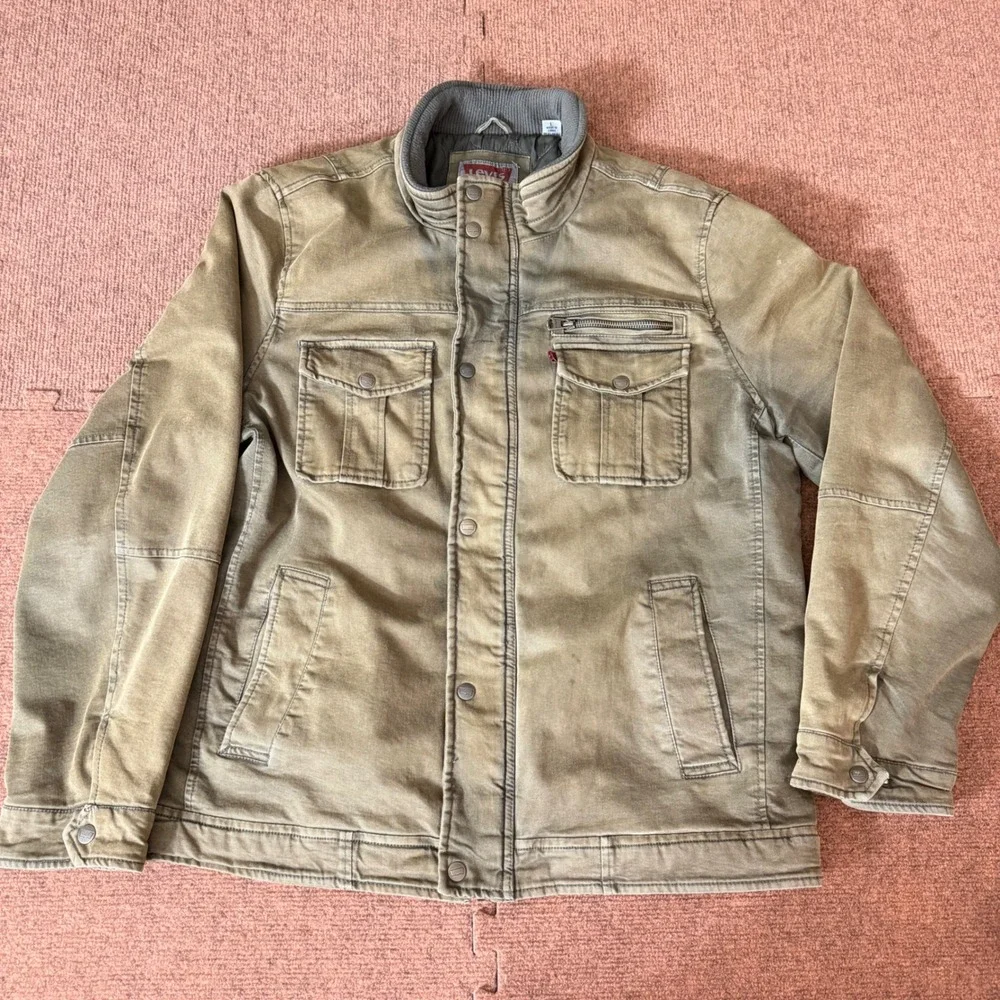 Vintage Levis Strauss Mens Field Jacket Olive‎ Green Canvas Quilted Lined Large